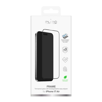 Puro Frame Tempered Glass for iPhone 17 Pro with Applicator and Juodas Frame