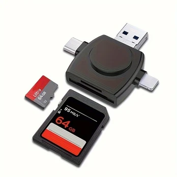 4 viename SD kortelių skaitytuvas | USB-C ir USB-A | Micro TF adapteris