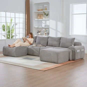 Modulinė virvelinė sofa, 4 vietų, 333x174x80cm, su 2 taburetėmis