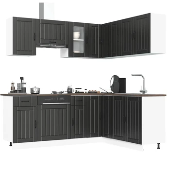 Virtuvinių spintelių komplektas, 11 dalių, Lucca, juoda