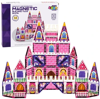 Lean Toys Magnetic Construction Blocks Princess Castle Rožinė 58 pcs.