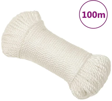 Darbo virvė, baltos spalvos, 6mm, 100m, polipropilenas