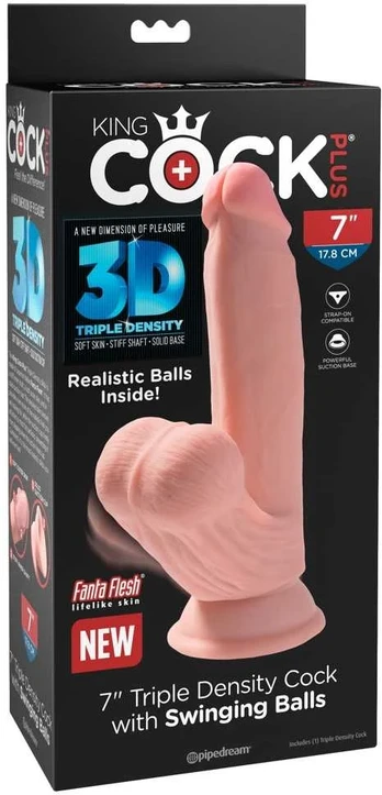 Dildo KING COCK PLUS 3D WITH SWINGING BALLS 17,8 cm