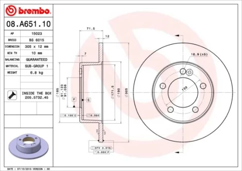 Stabdžių diskas BREMBO 08.A651.10