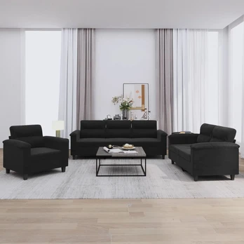 Sofa Sofos komplektas su pagalvėlėmis, 3 dalių, juodas, audinys