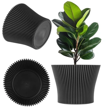 Vazonas KADAX 15 cm, plastikinis, juodas, su stovu