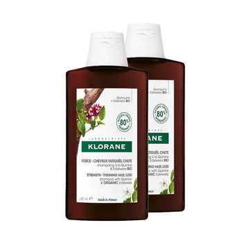 Stiprinamasis šampūnas Klorane Shampoo With Quinine And Edelveiss Bio, 2x400ml