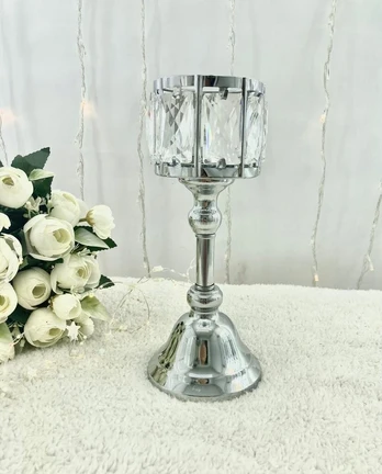 Metalinis žvakidė-žibintas M - 26cm + kristalai