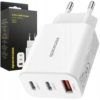 Spacecase greitasis tinklo įkroviklis telefonui 3x usb usb-c type-c 30w quick charge