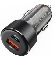 Juodas 1xUSB-A + 1xUSB-C 60W automobilinis pakrovėjas "Acefast B12"