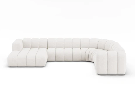 Boucle Modular Panoramic Right Corner Sofa, "Lupine", 6 Seats, 370x280x70, White