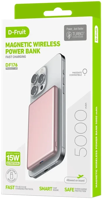 D-Fruit power bank 5000mAh Wireless DF176, pink
