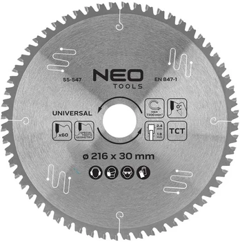 Neo Tools Diskinio pjūklo diskas, universalus, 216 x 30 mm, 60 dantų