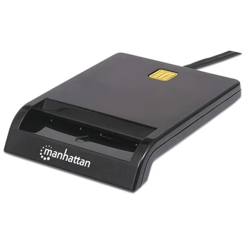 Manhattan USB-A Contact Smart Card Reader, 12 Mbps, Friction type compatible, External, Windows or Mac, Cable 105cm, Black, Thre