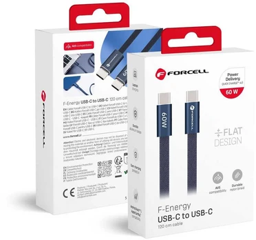 Cable USB C to USB C Forcell F-Energy QC4.0 PD 3A 60W Cafule Flat 1,2 CCFN23 m dark mėlynas