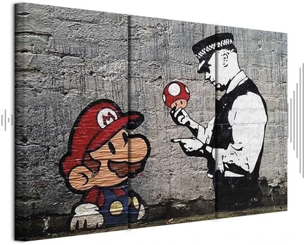 Paveikslas Super Mario grybas ir policininkas (Banksy)