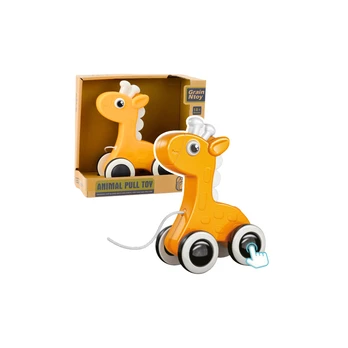 Lean Toys Giraffe Pull String Toy Squeaker Eco Geltona
