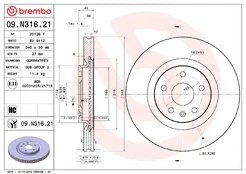 BREMBO 09.N316.21 Brake Disc kaina
