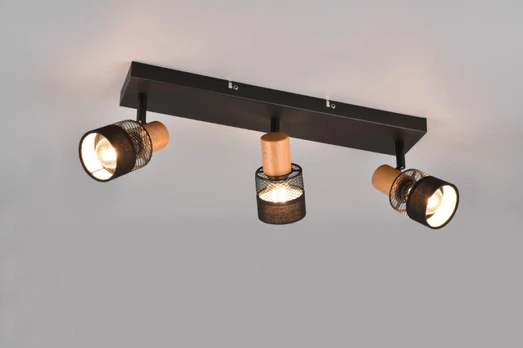 Nandini spot 3-pc E14 matt black/wood gaismeklis