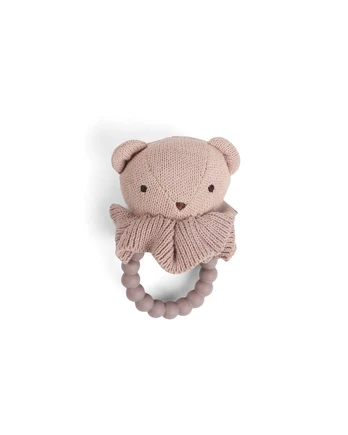 Smallstuff - Rattle, bear face on silicone ring, soft rose (40008-92)