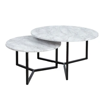 Coffee table AKIRA 2pcs set D80xH45cm, D60xH37cm, light pilkas