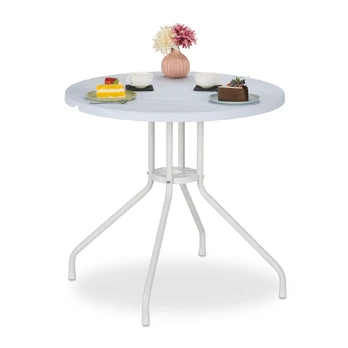 Relaxdays Apvalus baltas sodo stalas