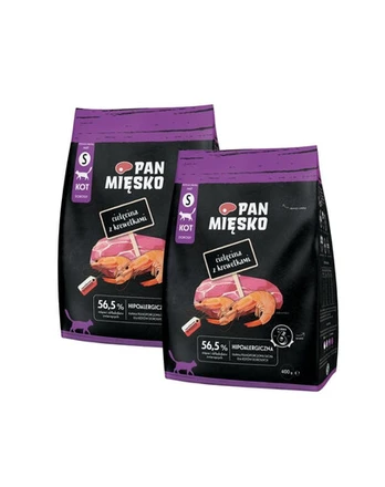 PAN MIŠKO Veršiena su krevetėmis katėms traškučiai S 2x400 g