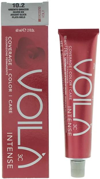 Intercosmo, Voila 3C Intense, Permanent Hair Dye, 10.2 Sidabrinis Ice, 60 ml