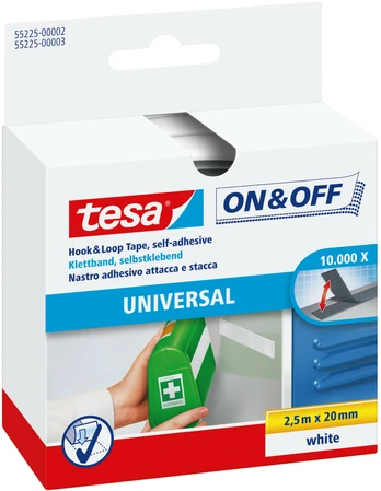 tesa ON&OFF Universal Klettband baltas 2,5m 20mm