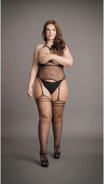 Shots Strappy Suspender Bodystocking - Plus Size