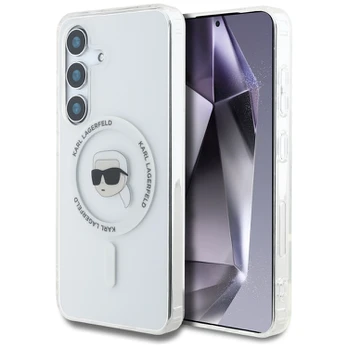 Dėklas Karl Lagerfeld Button Karl Head Printed Logo MagSafe Samsung Galaxy S25 balta