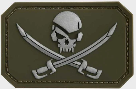 Mil-Tec OD PVC SKULL W.SWORDS 3D PATCH W.HOOK&LOOP CLOS.