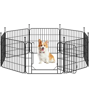 Sulankstomas metalinis augintinių aptvaras su durelėmis, 8 panelės, 50 cm, juodas