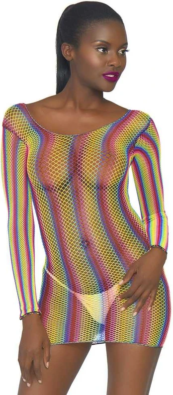 Leg Avenue Europe Rainbow fishnet mini dress Multicolor
