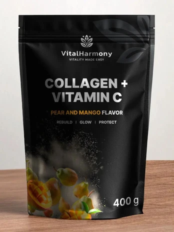 VitalHarmony Kolagenas + Vitaminas C 400g - Pear and Mango