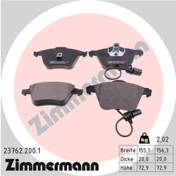 Stabdžių trinkelių rinkinys, diskinis stabdys ZIMMERMANN 23762.200.1