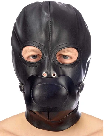 Fetish Tentation Hood in leatherette with removable gag