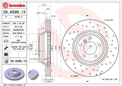 Stabdžių diskas BREMBO 09.A599.1X