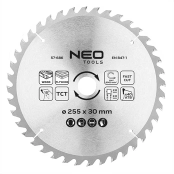 Neo Tools Diskinio pjūklo diskas, Widia, 255 x 30 mm, 40 dantų
