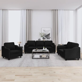 Sofa Sofos komplektas su pagalvėmis, 3 dalių, juodas, audinys