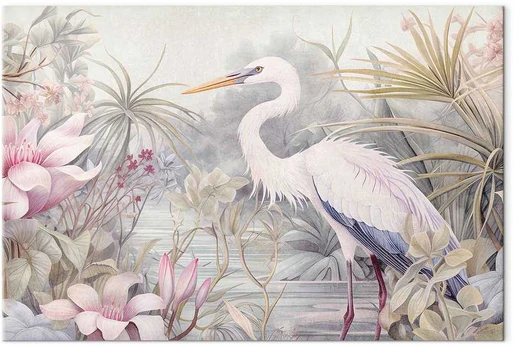 Artgeist Paveikslas - Heron wading in a pond - illustration in bright colours