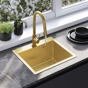 Plieninė virtuvinė plautuvė Rea Leo 50, Brushed Gold