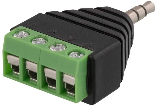 Deltaco 4 pole 3.5mm plug to 4-pin terminal block adapter