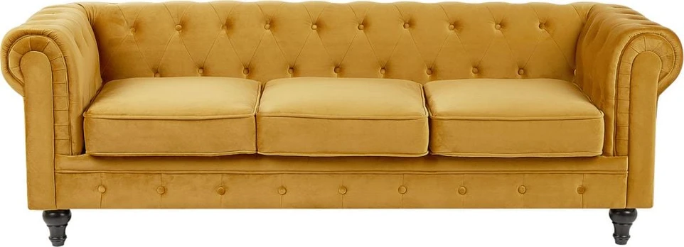 Sofa Beliani Chesterfield, geltona, 201 x 70 cm x 70 cm