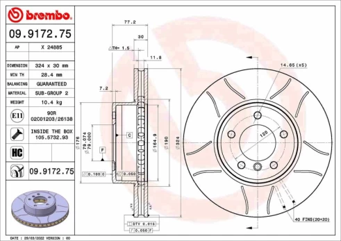Stabdžių diskas BREMBO 09.9172.75
