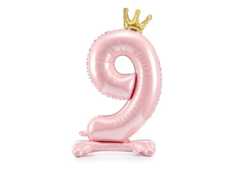 Standing foil balloon Number 9 , 84 cm, light pink