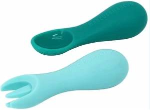 Stalo įrankiai Marcus & Marcus Palm Grasp Spoon & Fork Set Ollie, 1 m., silikonas, 2 vnt., žydra