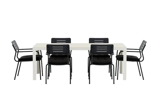 Mirko Table - Beige with 6 Nicke Chair - Black