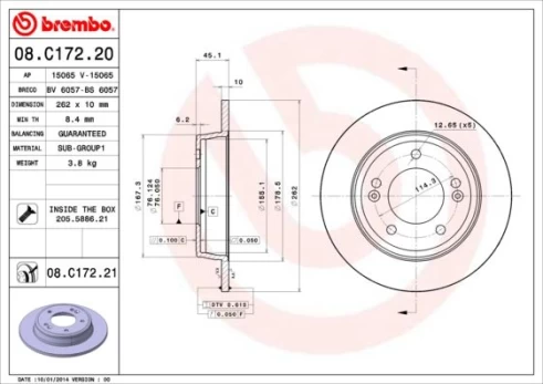 Stabdžių diskas BREMBO 08.C172.21