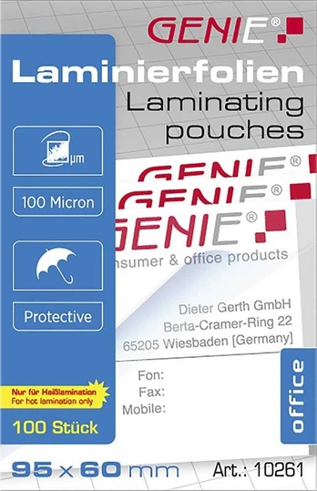 GENIE Laminiertaschen 100 im Visitenkartenformat - Folien